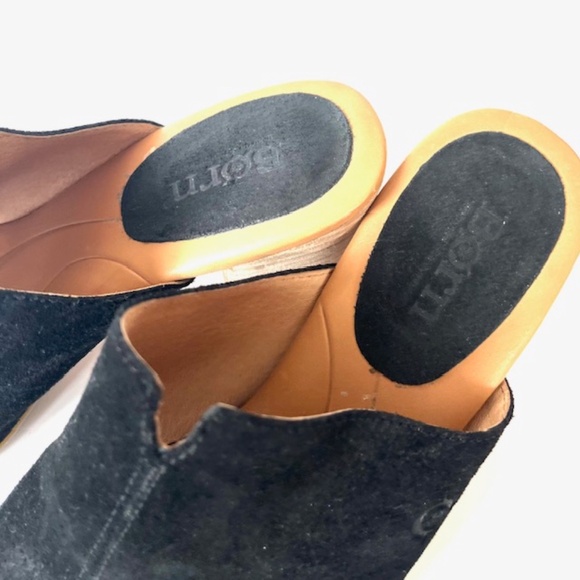 BORN Suede Sandals Black Genuine Leather Chunky Heel Mules Size 9 - Picture 3 of 7